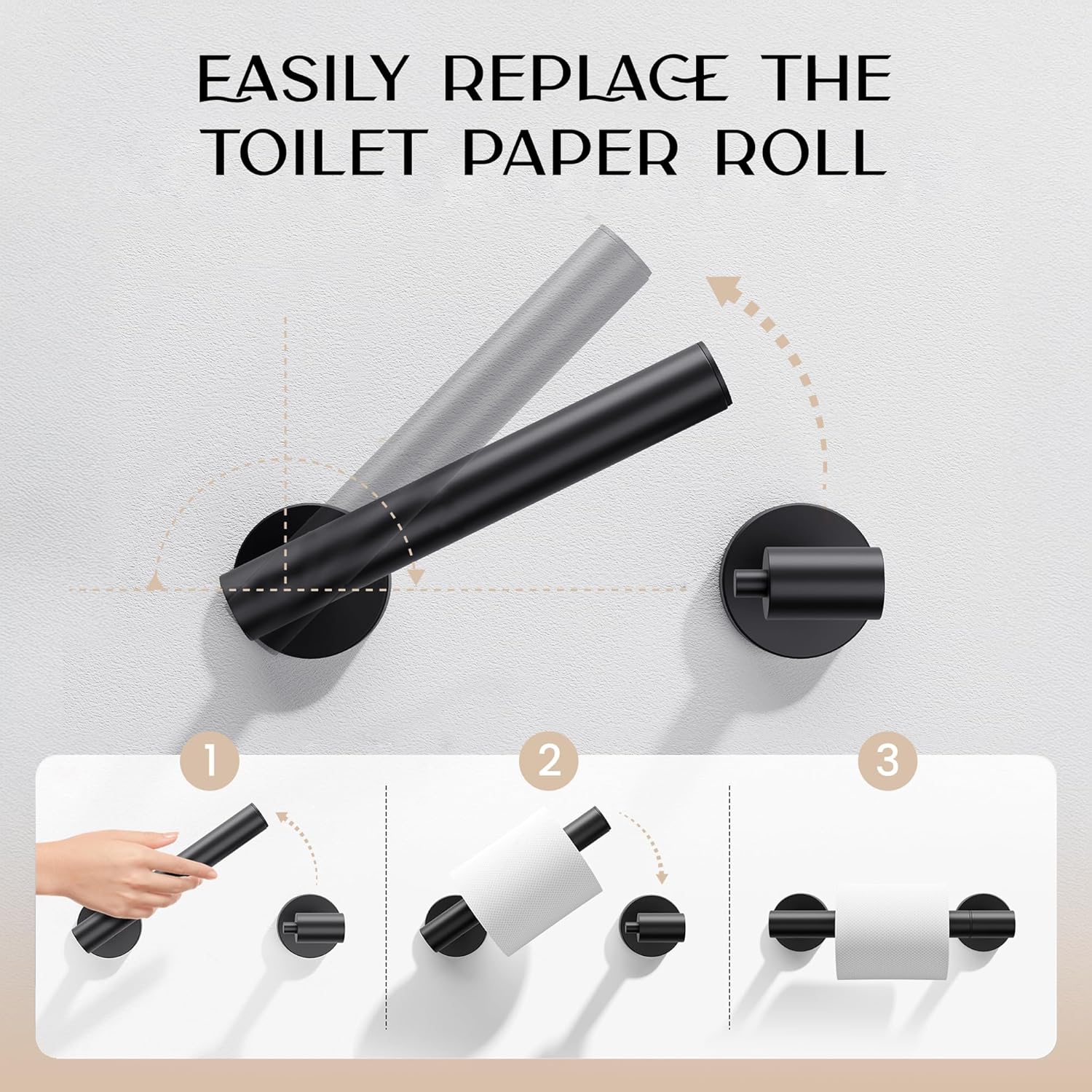 Day Moon™ Matte Black Toilet Paper Holder - Wall Mount Modern Roll Holder for Bathroom